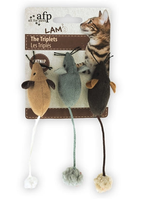Afp Muis The Triplets Lamswol Met Catnip Assorti kattenspeelgoed 7x7X3 cm 3 st