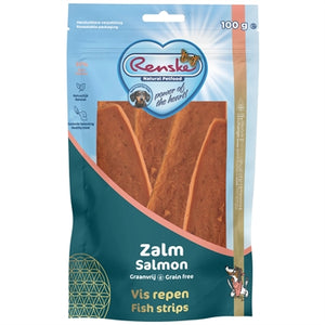 Renske Gezonde Beloning Vlees Strip Zalm hondensnacks kauwsnack 100 gr
