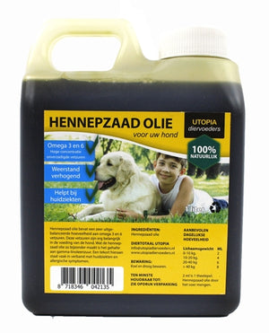 Utopia Hennepzaad Olie voedingssupplement hond 1 ltr