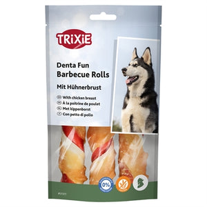 Trixie Denta Fun Barbecue Chicken Chewing Rolls hondensnacks kauwsnack 12 cm 3 st 105 gr