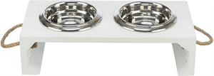 Trixie be Nordic Set Voerbak / Waterbak Hout / Rvs Wit hond