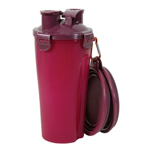 Zolux Bvk 2IN1 Reisset Fles Met Voerbak en Drinkbak Rood outdoor 2x350 ml