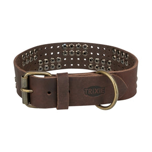 Trixie Halsband Hond Rivet Rustic Vetleer Donkerbruin hondenhalsband hondenriem