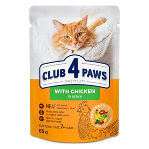 Club 4 Paws Premium Senior 7+ Pouch Kip in Saus kattenvoer natvoer 24x85 gr