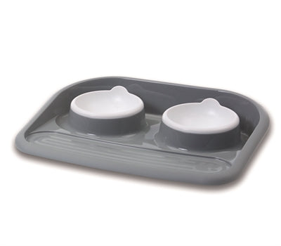 SAVIC BUTLER VOERBAK EN DRINKBAK MET PLATEAU EN ANTISLIP VOETJES 2X300 ML
