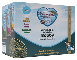 Renske Vers Vlees Variatiebox Bobby Graanvrij Kip/Lam/Kalkoen hondenvoer natvoer 12x395 gr