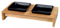 TRIXIE VOERSET KERAMIEK MET HOUTEN ONDERSTEL ZWART 200 ML 28X15X5 CM