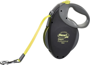 Flexi Rollijn Giant Tape Professional Neon Zwart / Geel hondenhalsband hondenriem 10 Mtr Tot 50 kg