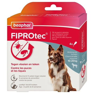 BEAPHAR FIPROTEC HOND TEGEN TEKEN EN VLOOIEN 10-20 KG 3+1 PIP