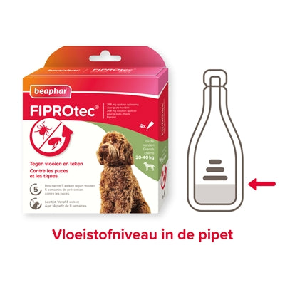 BEAPHAR FIPROTEC HOND TEGEN TEKEN EN VLOOIEN 20-40 KG 3+1 PIP