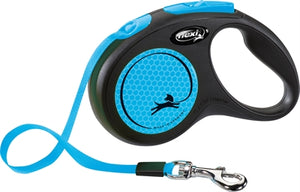 Flexi Rollijn New Classic Neon Tape Zwart / Blauw hondenhalsband hondenriem