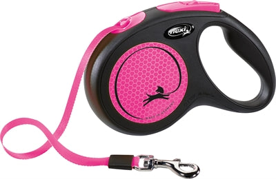 Flexi Rollijn New Classic Neon Tape Zwart / Roze hondenhalsband hondenriem