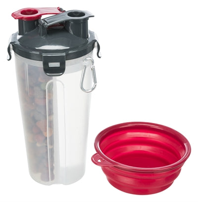Trixie Waterfles / Voerfles Inclusief Reisbak Kunststof / Silicone outdoor 2x350 ml 11x11x23 cm