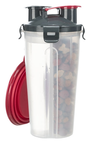 Trixie Waterfles / Voerfles Inclusief Reisbak Kunststof / Silicone outdoor 2x350 ml 11x11x23 cm