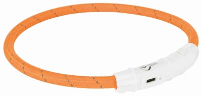 TRIXIE LICHTGEVENDE HALSBAND HOND FLASH USB TPU / NYLON ORANJE 45X0,7 CM