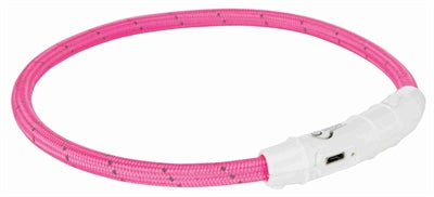 TRIXIE LICHTGEVENDE HALSBAND HOND FLASH USB TPU / NYLON ROZE 45X0,7 CM