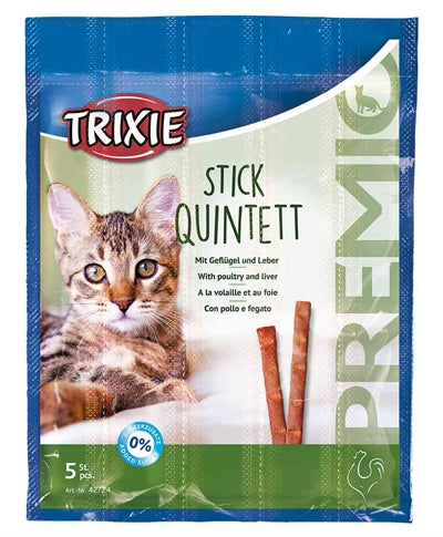 Trixie Premio Stick Quintet Gevogelte / Lever kattensnacks zacht 5x5 gr