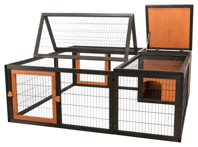 TRIXIE NATURA REN MET AFDEKKING HOUT ZWART / BRUIN 150X150X53 CM