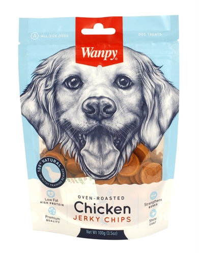 Wanpy Oven-roasted Chicken Jerky Chips hondensnacks gedroogd 100 gr