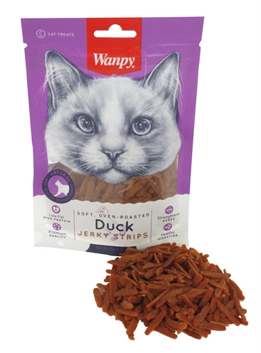 Wanpy Soft Oven-roasted Duck Jerky Strips kattensnacks zacht 80 gr