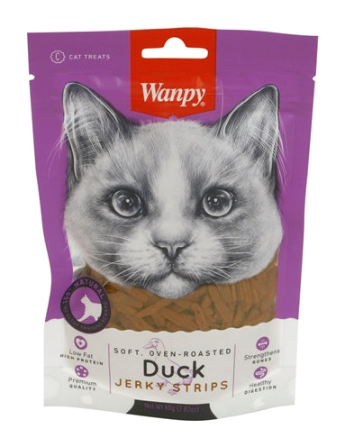 Wanpy Soft Oven-roasted Duck Jerky Strips kattensnacks zacht 80 gr