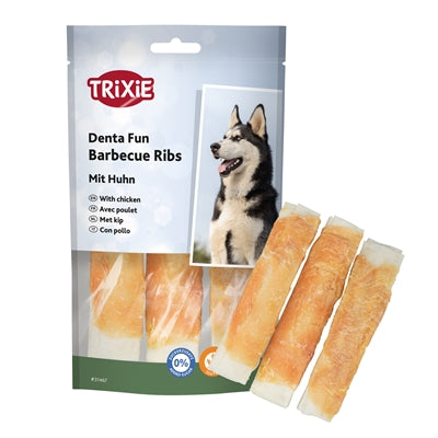 Trixie Denta Fun Chicken Chewing Barbecue Ribs hondensnacks kauwsnack 12 cm 3 st 90 gr
