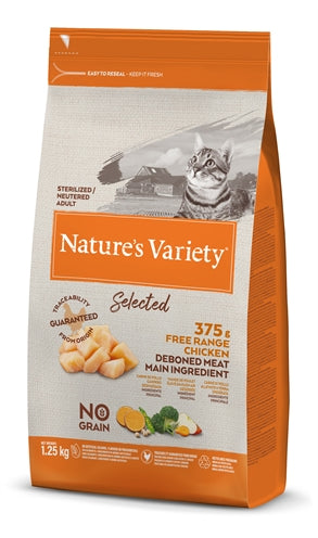 Natures Variety Selected Sterilized Free Range Chicken kattenvoer droogvoer 1,25 kg