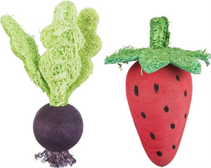 Trixie Speelbal Set Biet / Aardbei Hout / Loofah knaagdierspeelgoed 6/9 cm