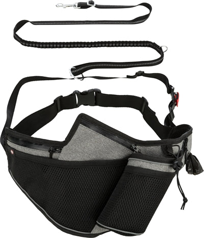 Trixie Joggingriem Met Lijn Grijs / Zwart hondenhalsband hondenriem 115-150x2 cm / 70-130x23 cm