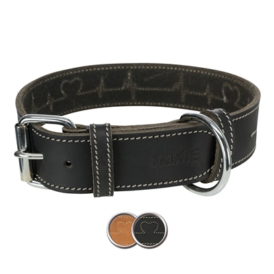 Trixie Halsband Hond Rustic Vetleer Heartbeat Zwart hondenhalsband hondenriem nylon