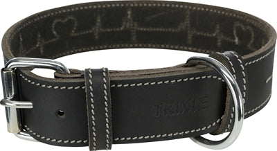 TRIXIE HALSBAND HOND RUSTIC VETLEER HEARTBEAT ZWART 55-65X4 CM