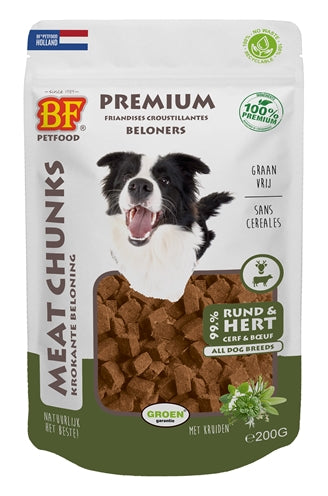 BF PETFOOD MEAT CHUNKS RUND EN HERT 200 GR