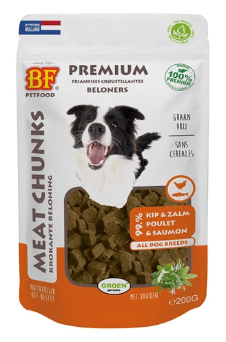 BF PETFOOD MEAT CHUNKS KIP EN ZALM 200 GR