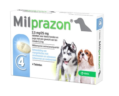 KRKA MILPRAZON ONTWORMINGSTABLETTEN HOND >0,5 KG 2,5 MG/25 MG 4 TBL