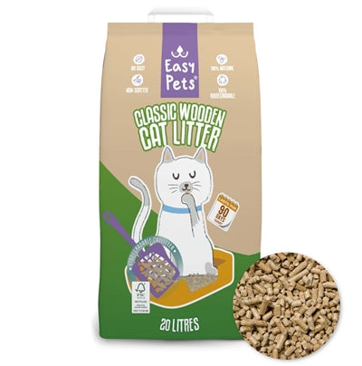 EASYPETS BIODEGRADABLE CLASSIC HOUTKORRELS KATTENBAKVULLING 20 LTR