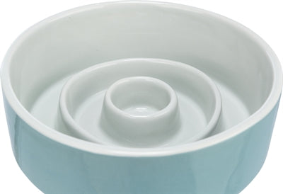 TRIXIE VOERBAK SLOWFEEDING KERAMIEK GRIJS / BLAUW 14X14 CM 450 ML
