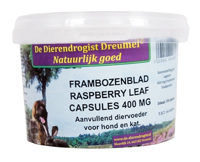 Dierendrogist Frambozenblad Capsules voedingssupplement hond 400 mg 100 st