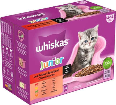 Whiskas Multipack Pouch Junior Classic Selectie Vlees in Saus kattenvoer natvoer 4x12x85 gr