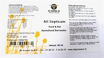 de Groene os All Septicum Hond / Kat voedingssupplement 50 ml