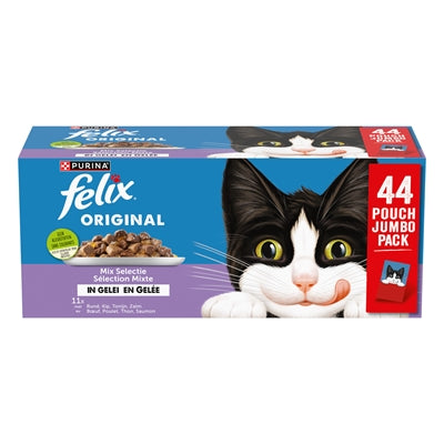 FELIX POUCH ORIGINAL IN GELEI MIX BOX RUND / KIP / TONIJN / ZALM 44X85 GR