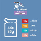 Felix Pouch Original in Gelei Mix Box Rund / Kip / Tonijn / Zalm kattenvoer natvoer 44x85 gr