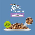 Felix Pouch Original in Gelei Mix Box Rund / Kip / Tonijn / Zalm kattenvoer natvoer 44x85 gr