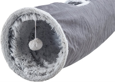 Trixie Katten Speeltunnel Harvey Velours / Pluche Grijs kattenspeelgoed 116x27 cm