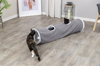 Trixie Katten Speeltunnel Harvey Velours / Pluche Grijs kattenspeelgoed 116x27 cm