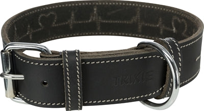 TRIXIE RUSTIC VETLEER HALSBAND HOND HEARTBEAT ZWART 34-40X3 CM