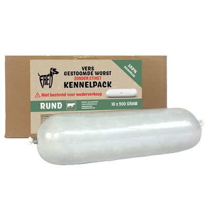 FREDS GESTOOMD VERS VLEES WORST KENNELPACK RUND TARWE EN GLUTENVRIJ 10X900 GR