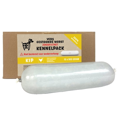 FREDS GESTOOMD VERS VLEES WORST KENNELPACK KIP TARWE EN GLUTENVRIJ 10X900 GR