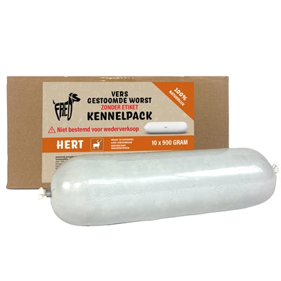 Freds Gestoomd Vers Vlees Worst Kennelpack Hert Graan en Glutenvrij hondenvoer natvoer 10x900 gr