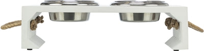 Trixie be Nordic Set Voerbak / Waterbak Hout / Rvs Wit hond