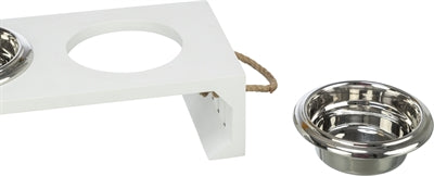 Trixie be Nordic Set Voerbak / Waterbak Hout / Rvs Wit hond
